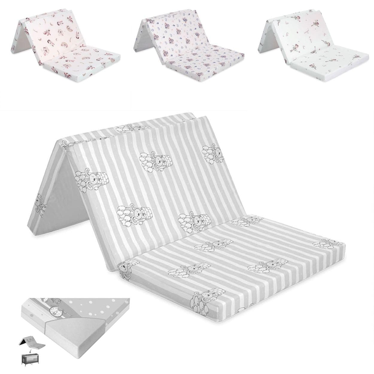 Lorelli Baby Mattress Classic Breathable Children's Mattress 60 x 120 cm Foldable with Removable and Washable Cover, Comfortable Baby Mattress Made of Foam for Travel Cot and Cot, Grey