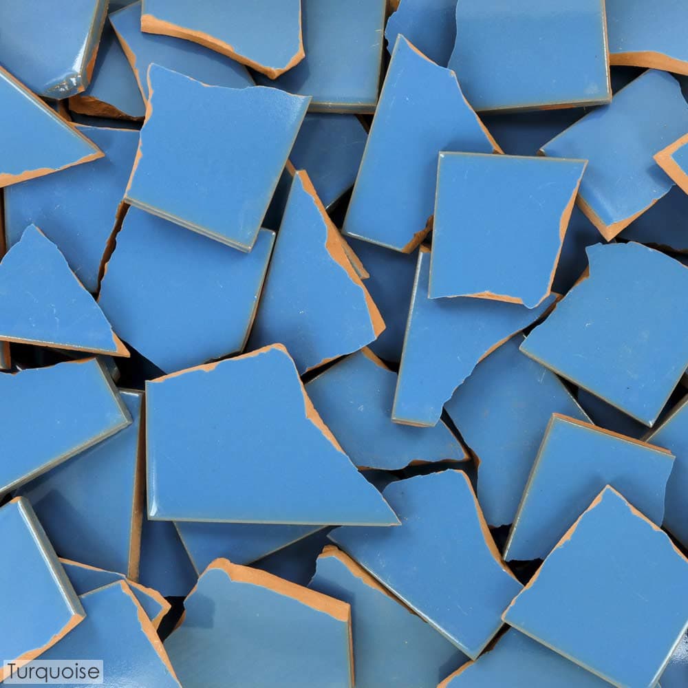 5 Pounds of Broken Talavera Mexican Ceramic Tile in Turquoise Solid Color