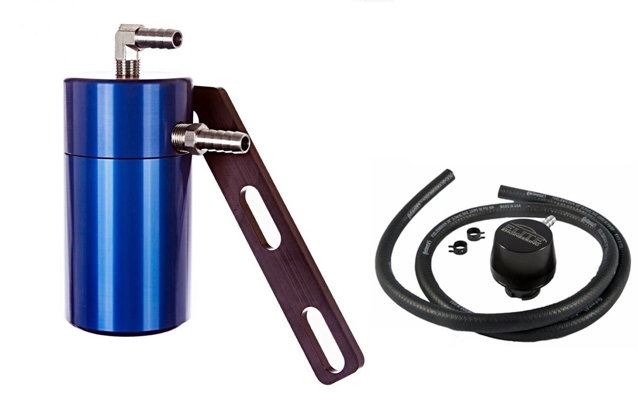 Elite Engineering Standard PCV Oil Catch Can & Hardware with Nickel Hose Barb Fittings, Clean Side Separator for 1997-2004 Corvette (non Z06) - BLUE