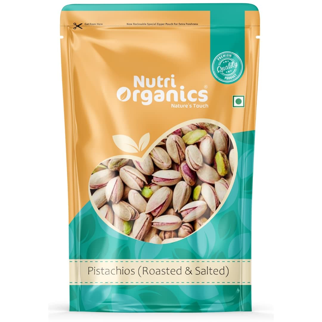 NutriOrganics Pista Dry Fruits Roasted And Salted Pistachio 500G - Roasted With Pink Salt, No Added Oils Ziplock Pouch