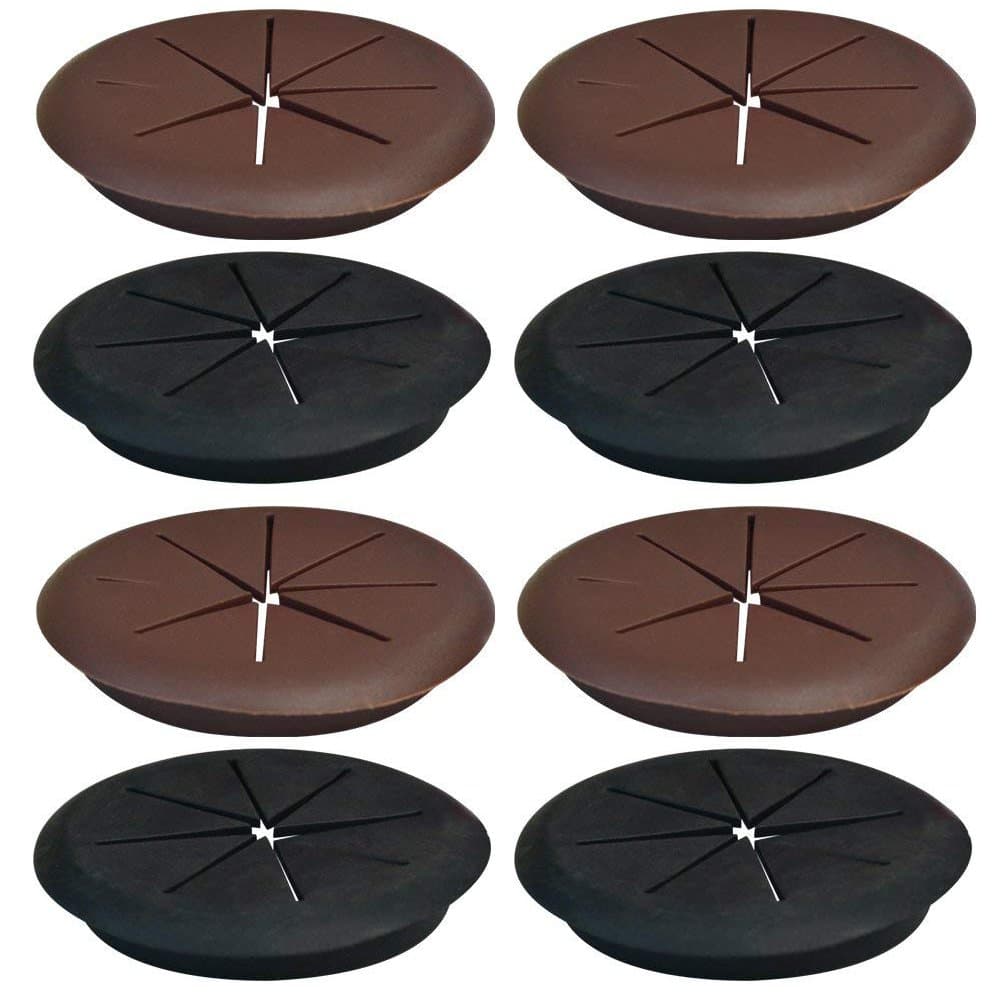 Bantoye 10 Pcs Flexible Cord Grommet 2 Inch Adjustable Desk Cord Cable Hole Cover Grommet for Home and Office Use, Black & Brown