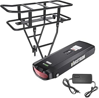 Varstrom 48V 17.5Ah Rear Rack Ebike Battery - Lithium Ion Bike Battery for 0-1200W Electric Bike Motor Kit, for BAFANG Voilamart AW Ebikeling Pexmor L-Fater E-Bike Conversion Kit - W/Charger & Rack