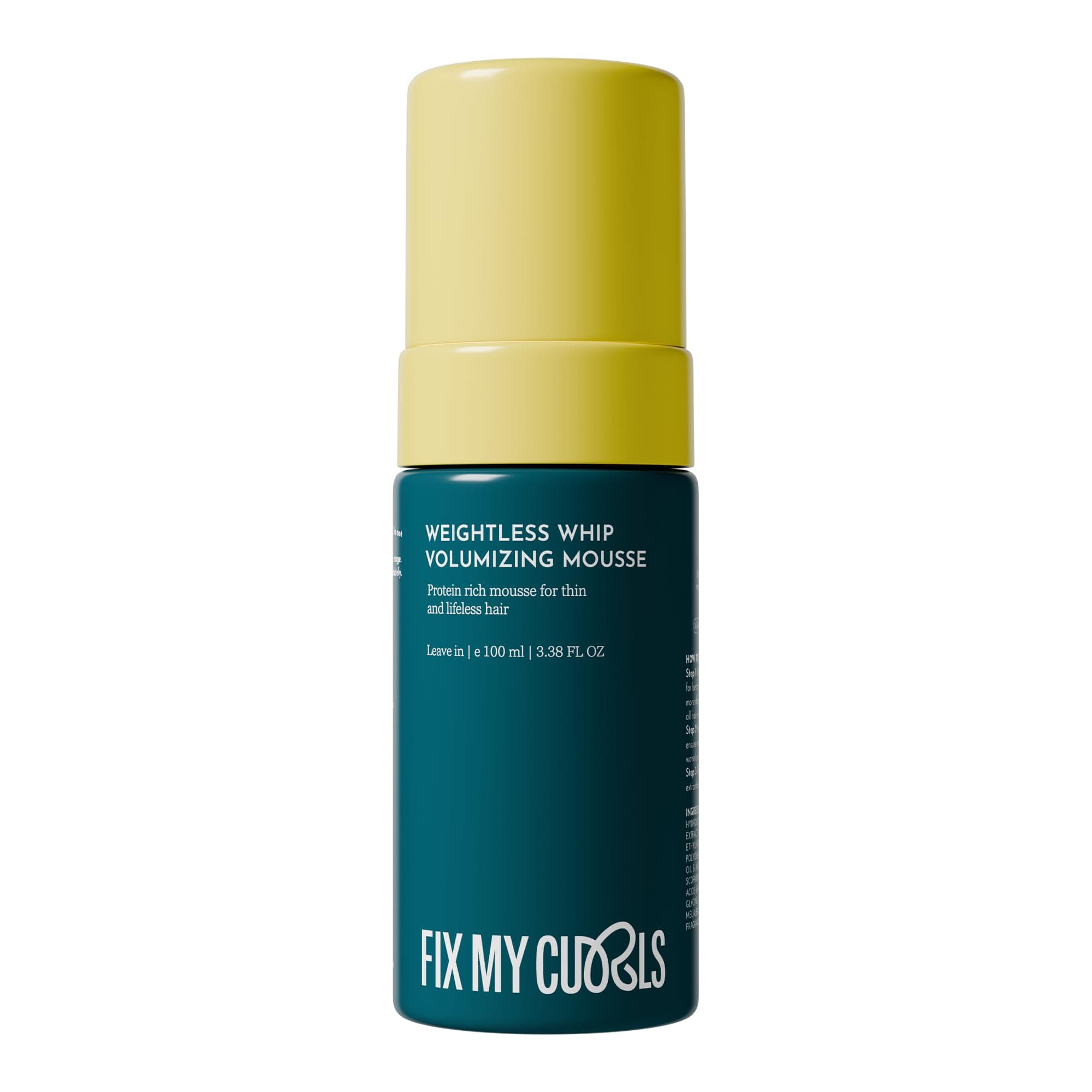 Fix My Curls Weightless Whip Volumizing Mousse for Wavy and Curly Hair, With Rice Protein, Matcha, & Apple Cider Vinegar for Anti-Dandruff, Volume Boost for Limp, Dry, Frizzy Hair, CG Friendly, Non-Sticky, Vegan & Cruelty Free(100ml)