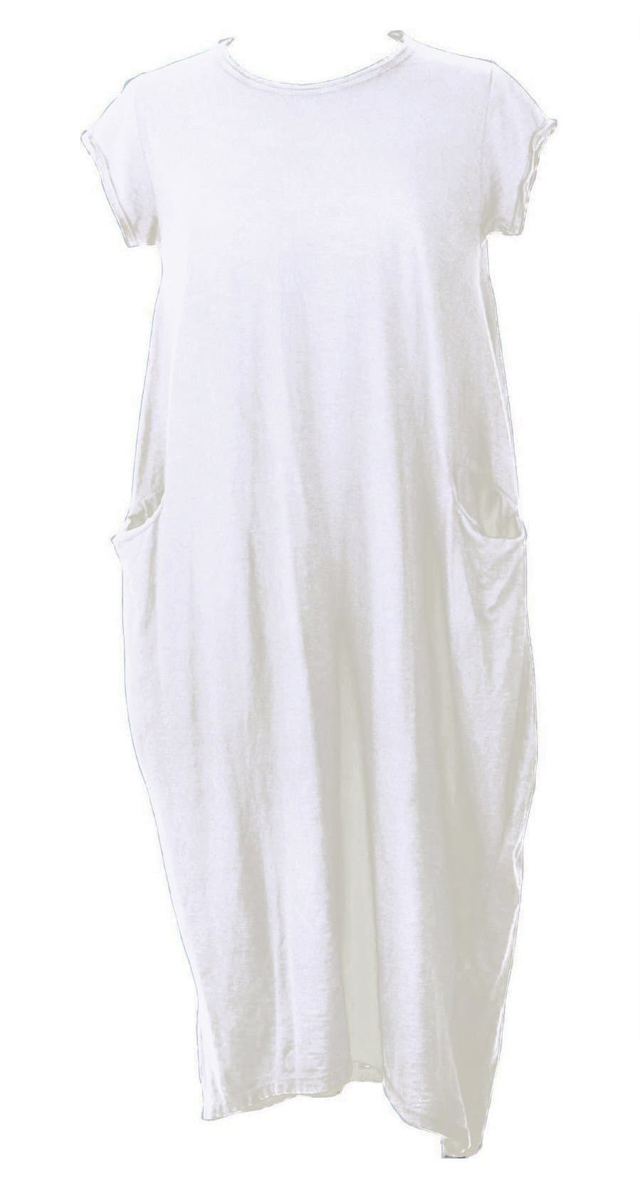 SSoul New Italian Lagenlook Quirky Boho Jersey Soft Cotton Stretch Pocket Tunic Dress (White)