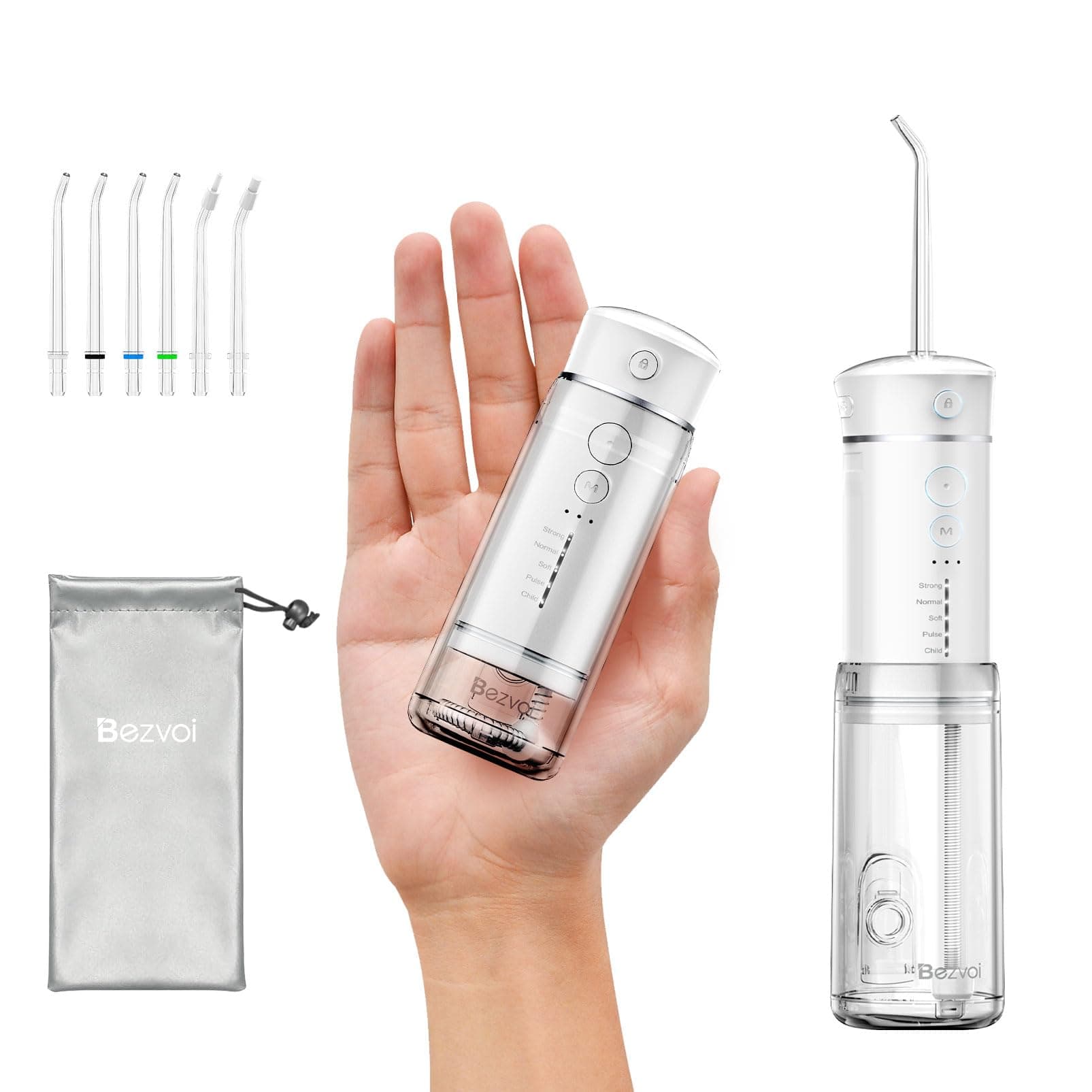 Water Flosser Cordless Travel, Mini Oral Irrigator with Telescopic Water Tank, 5 Modes, 6 Jet Tips, IPX7 Waterproof Electric Portable Water Teeth Cleaner Picks for Braces Bridges Care