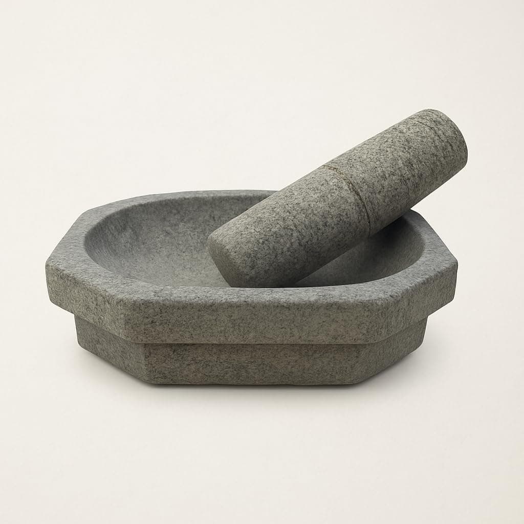 EZAHK Kalvam Stone Mortar and Pestle Set,Masher, Khalbatta, Kharal, Musal,for Kitchen, Home, Herbs and Spices (9.5 inch Grey,Big Size)