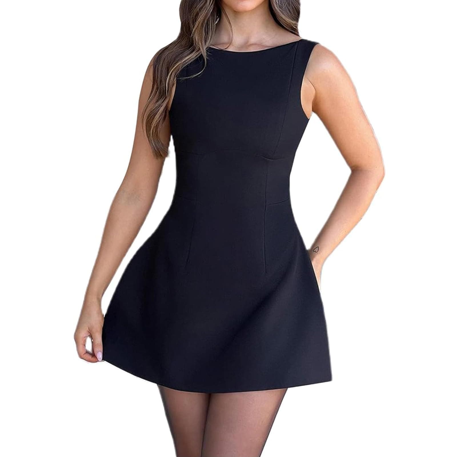 Women Sexy Backless Mini Dress Sleeveless Open Back A Line Formal College Graduation Dress