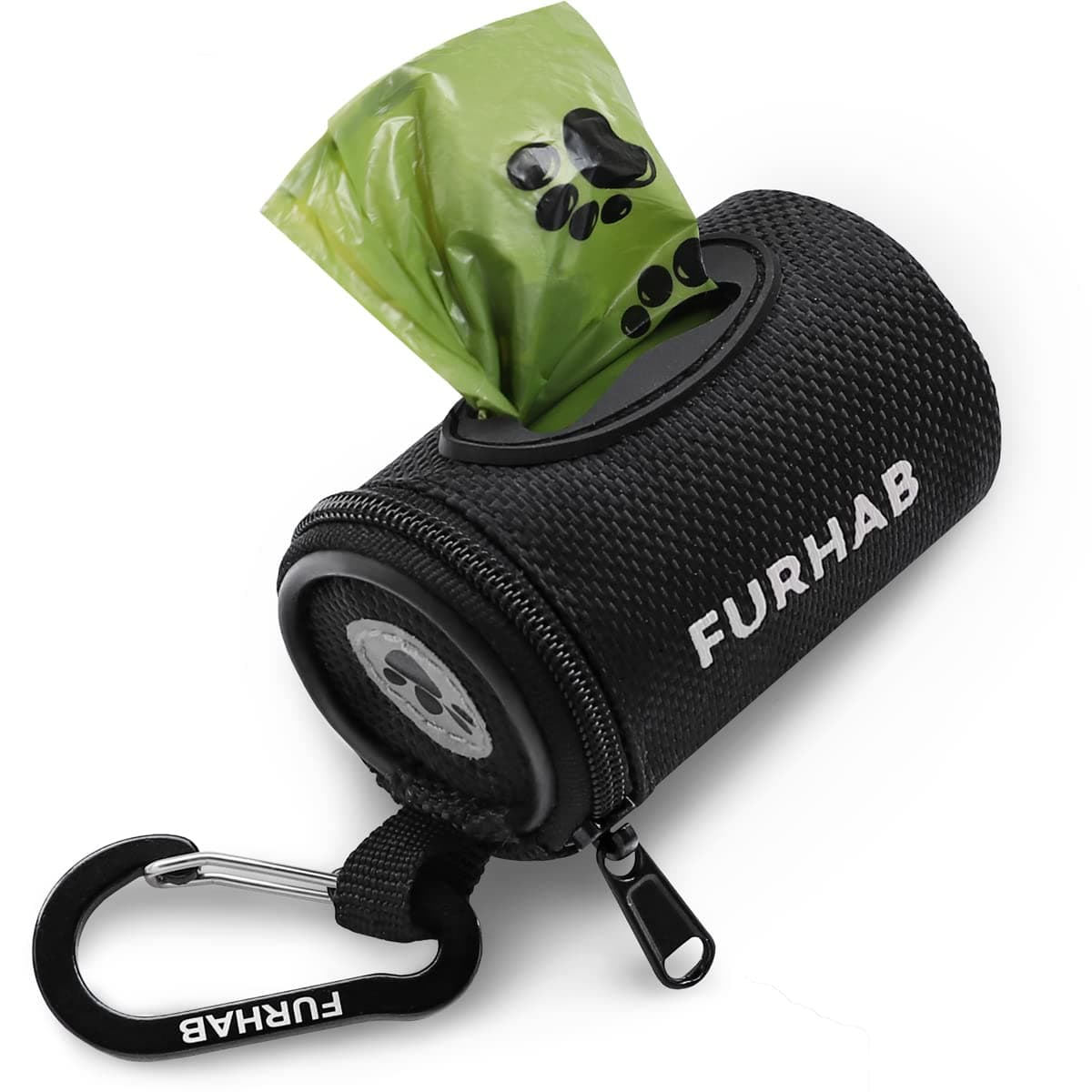 Dog Poop Bag Holder for Leash Doggie Waste Bag Dispenser Soft Fabric Puppy Potty Carrier Small Doggy Zipper Pouch with Carabiner Clip with 1 Roll of Pet Trash Bags, Black