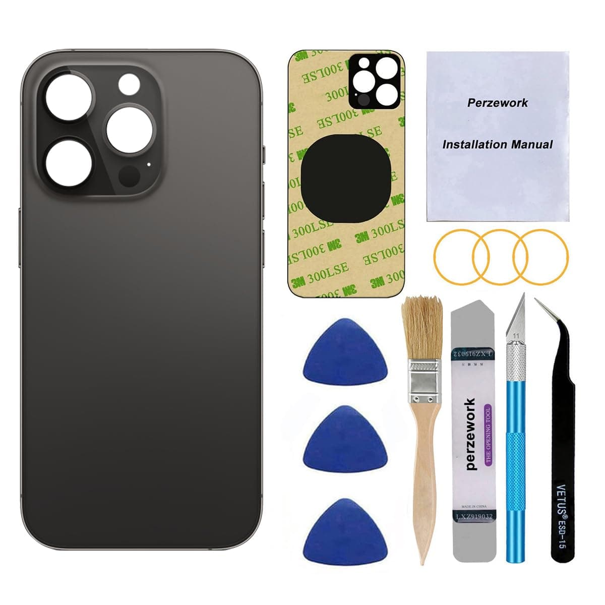 OEM Rear Back Glass Replacement for iPhone 14 Pro 6.1 inches with Reparing Toolkit and Pre-Installed Adhesive (Space Black)