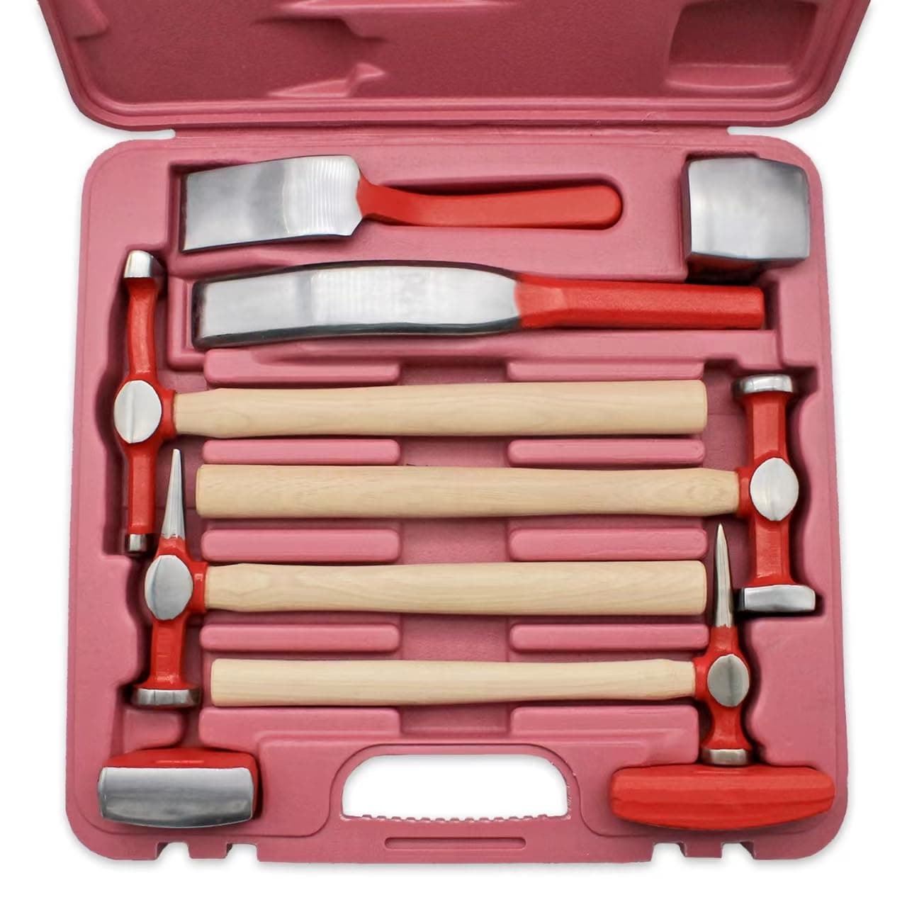 9 Piece auto Body Repair Tool, Carbon Steel Body Fender Tool, Body Hammer dent Body car Body Repair Tool kit, Genuine Hickory Handle Steel Dolly Set, Heavy Duty Performance Tool