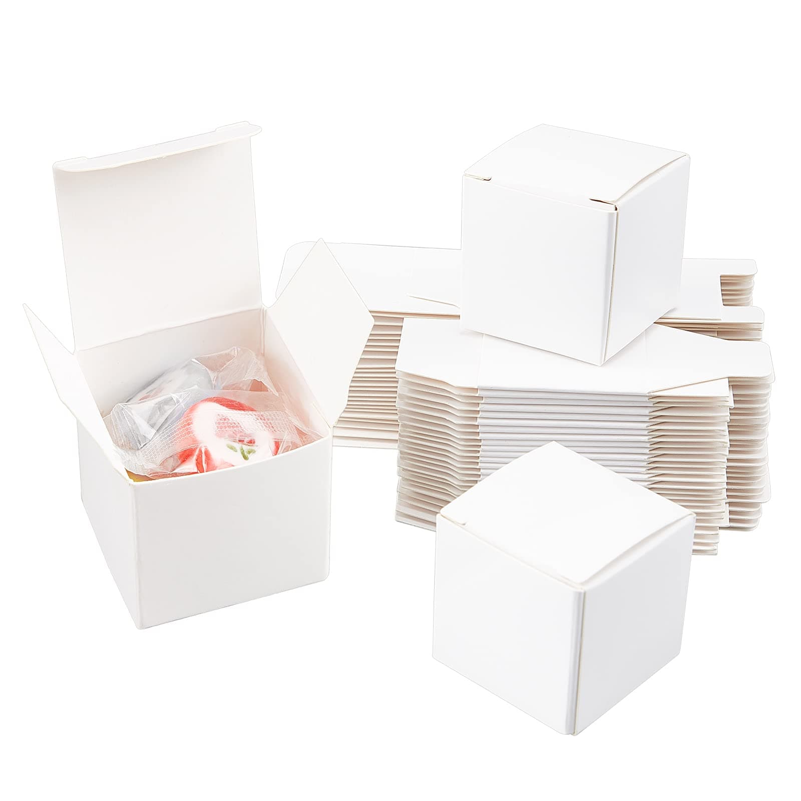 PH PandaHall 30 Pack Kraft Paper Box 1.57" Mini White Paper Gift Packaging Box with Lid Soap Box Foldable Cardboard Earring Ring Jewelry Favor Treat Boxes for Mother's Day Wedding Birthday