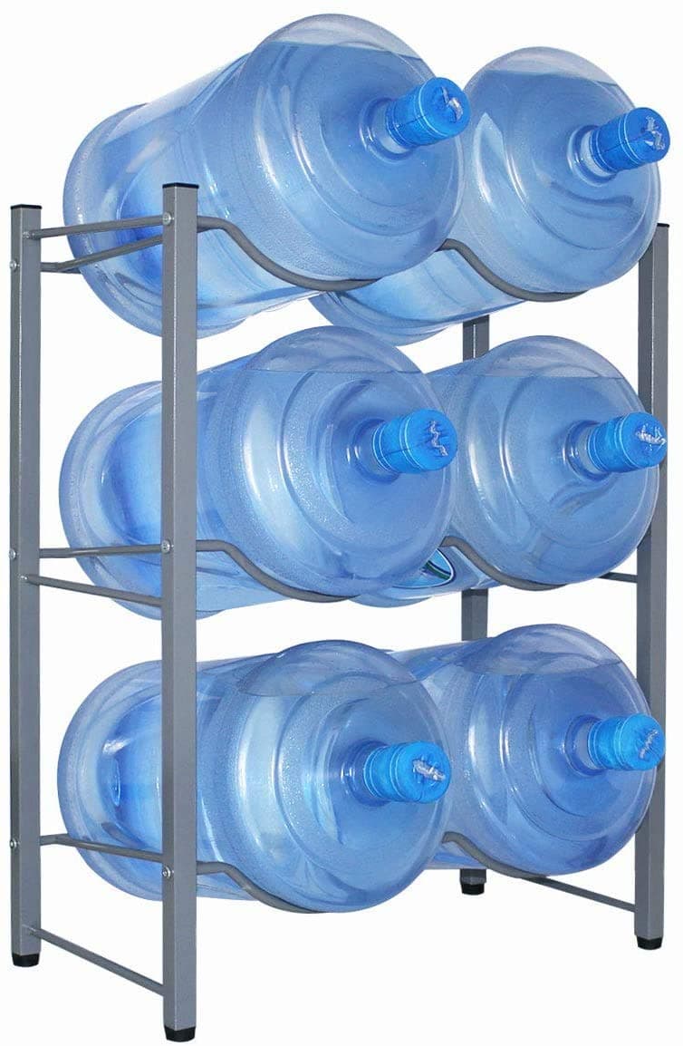 6 Bottles Water Cooler Jug Rack, 5 Gallon Water Bottle Storage Rack, 3-Tier, Silver