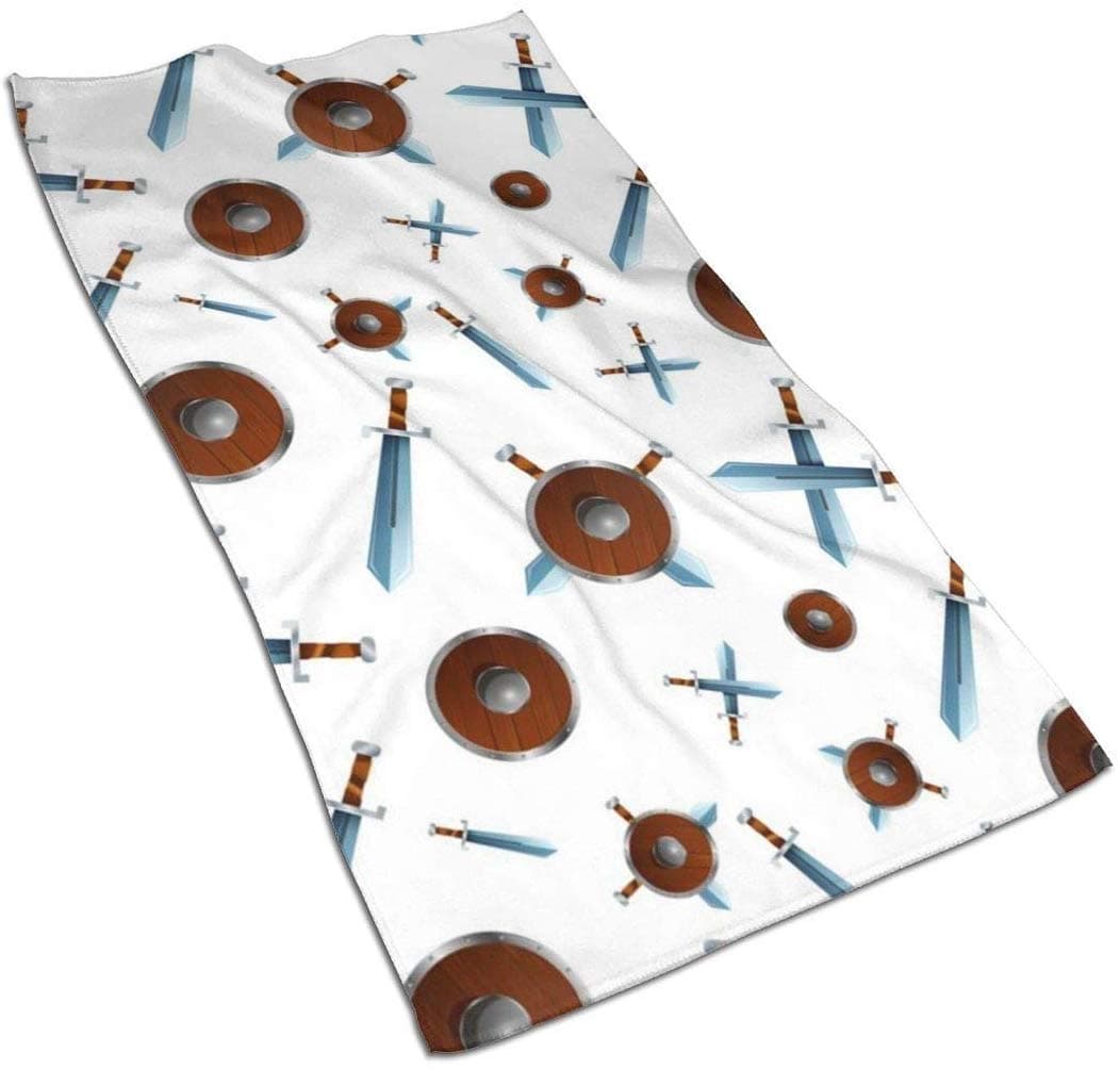 cvbnch Wooden Shield and Swords On White Face Towel Hand Towel Kitchen Towels-Dish 3D Design Pattern Towel Microfiber Hair Towel Sports Quick-Drying Towel Good for Yoga Beach and Travel