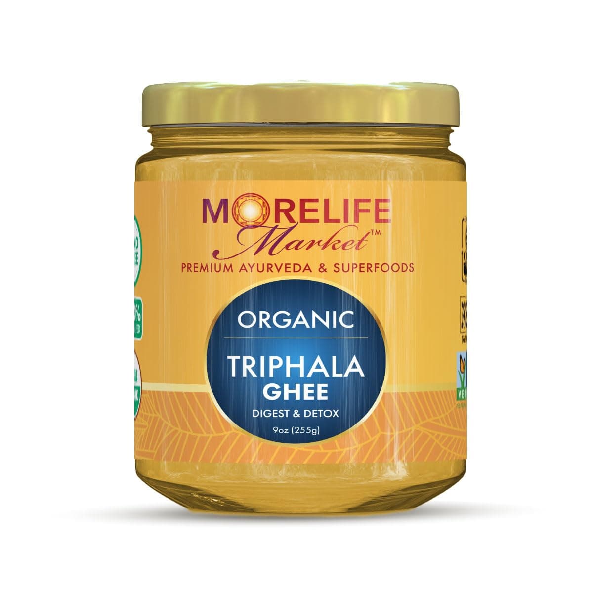 MoreLife Market Organic Triphala Ghee | 100% Grass-Fed Ayurvedic Superfood with Triphala Blend for Digestion & Metabolism | Clarified Butter, Lactose-Free, Shelf-Stable Ghee - 9oz