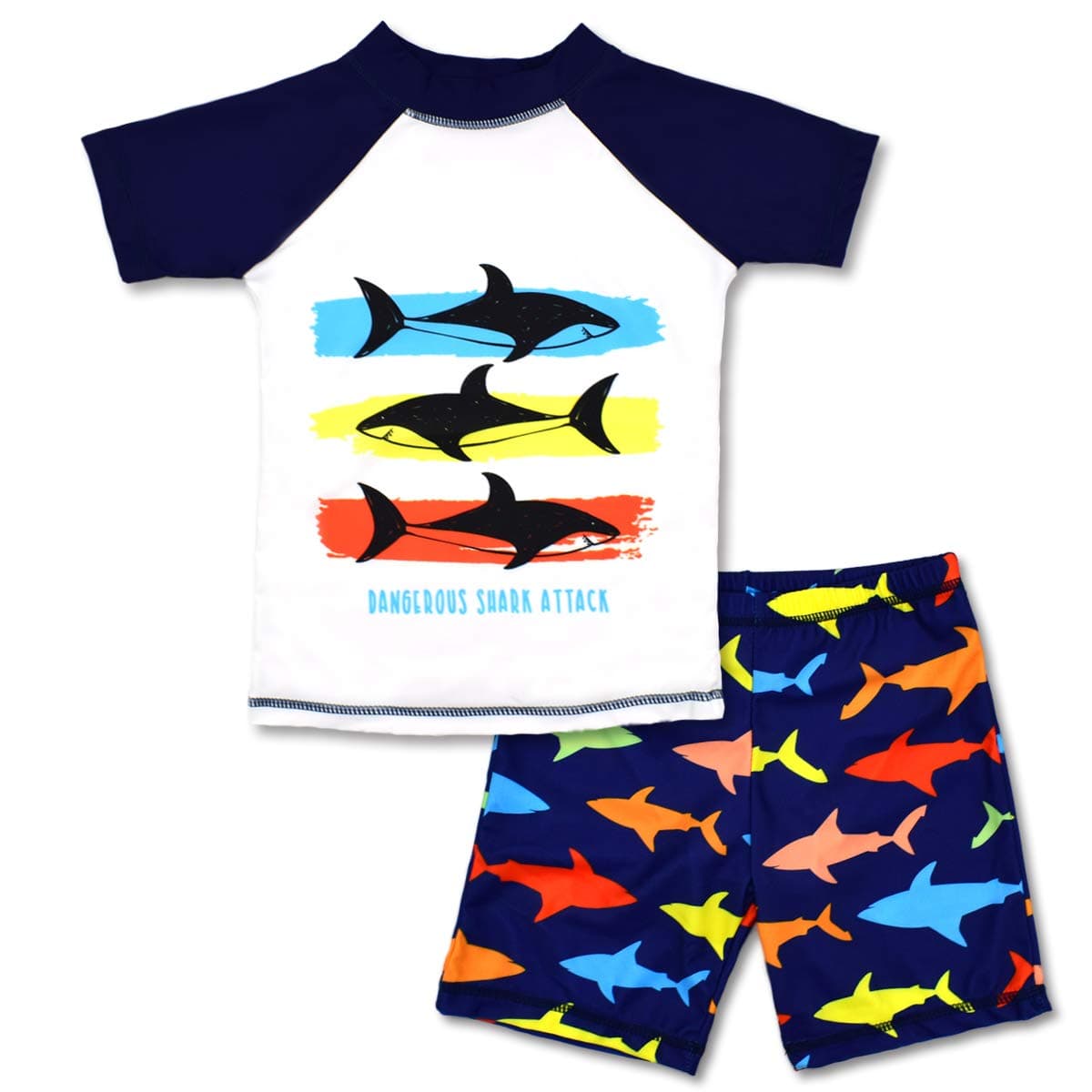 Boys Two Piece Rash Guard Swimsuits Kids Short Sleeve Sunsuit Swimwear Sets