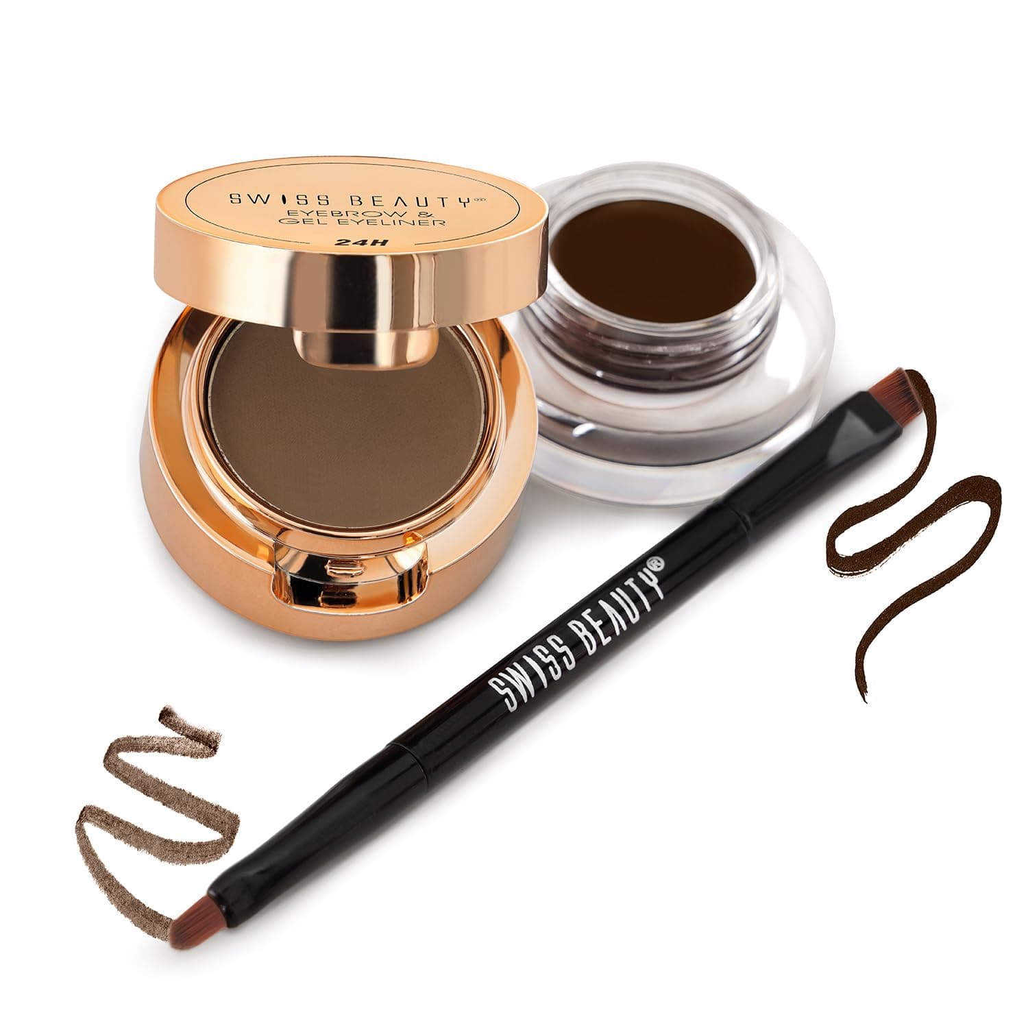 Swiss Beauty Waterproof Eyebrow & Gel Eyeliner 2 In 1 With Brush | Smudge Proof Gel Eyeliner And Eyebrow Definer Pencil | Shade- 02 Brown, 7G