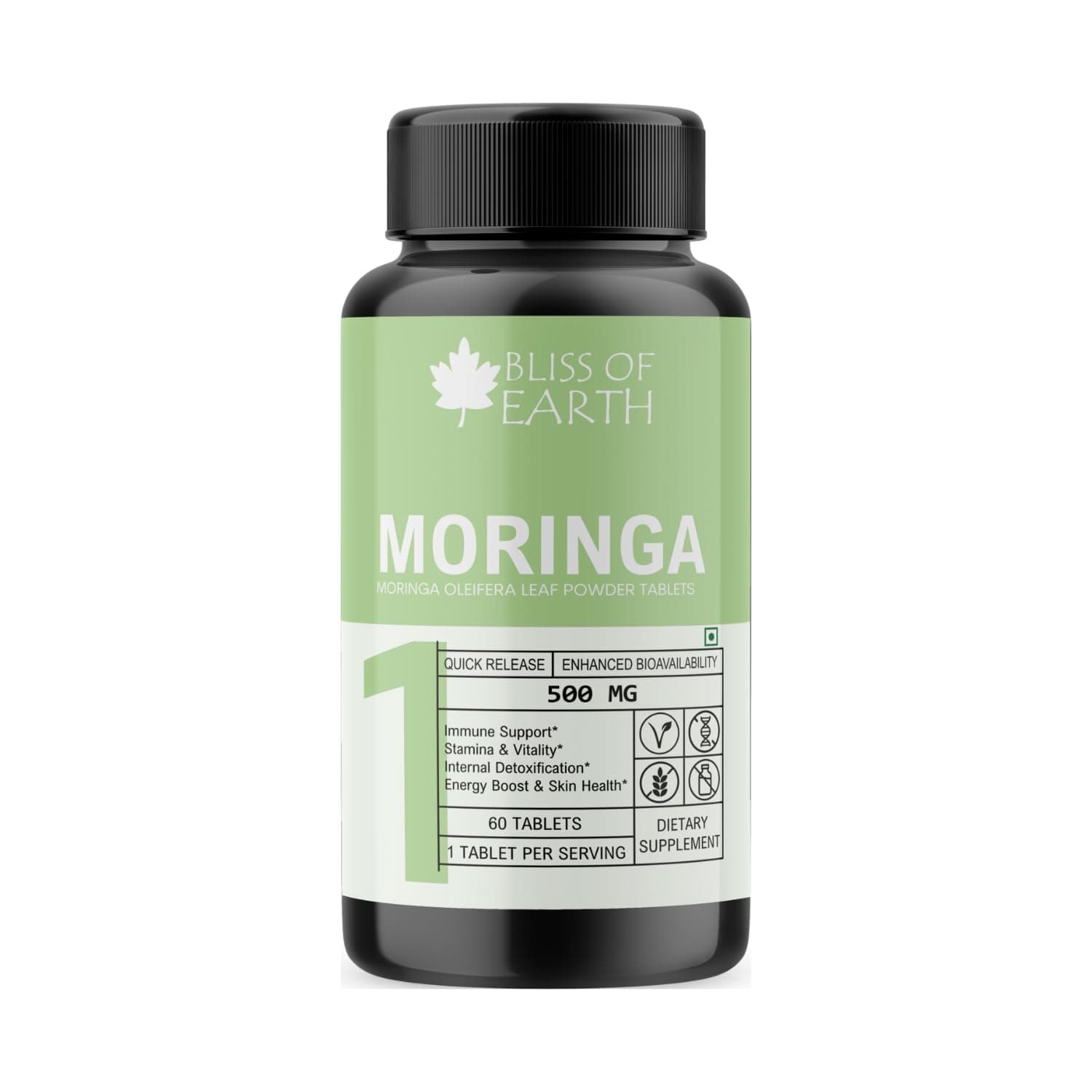 Bliss of Earth Moringa Powder Tablets (500mg) – 120 Tabs, Organic Superfood Supplement for Energy & Immunity Boost, Plant Based Herbal Detox for Weight Management, Glucose & Digestion Support