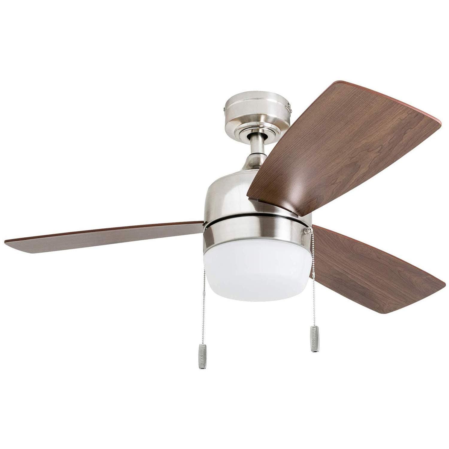 Honeywell 50616-01 Barcadero Ceiling Fan 44" Compact Contemporary, Integrated LED Light, Chocolate Maple Blades, Brushed Nickel