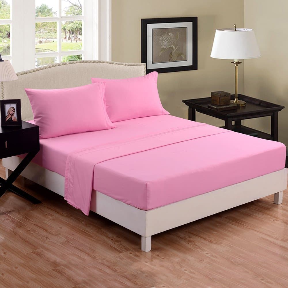 Novara King Size Pink Color Bed-Sheet Set with Pillowcases 500TC 100% Combed Cotton Sateen 4 Piece