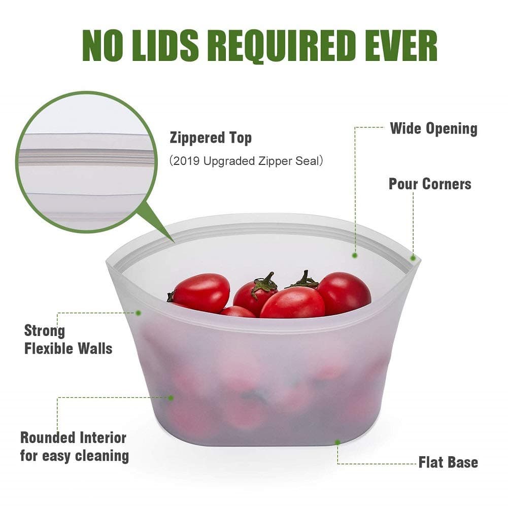 Reusable Silicone Zip Food Storage Bags - BPA Free Zip Lock Silicone Containers for Sandwiches, Snacks, Sous Vide, Food Frozen Sealed Bags Microwave, Dishwasher & Freezer Safe (8 pcs)