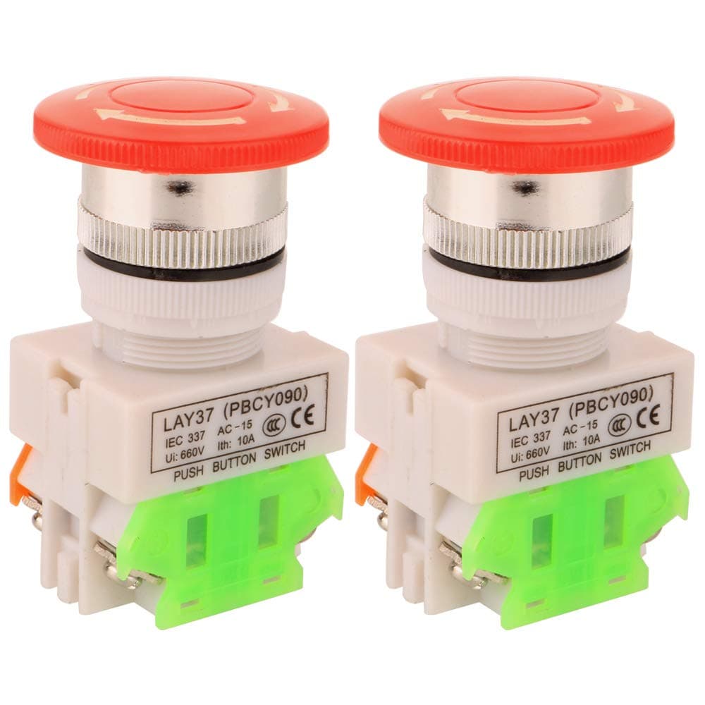 Gebildet 2pcs AC 660V 10A 22mm NO/NC Red Mushroom Emergency Stop Push Button Switch