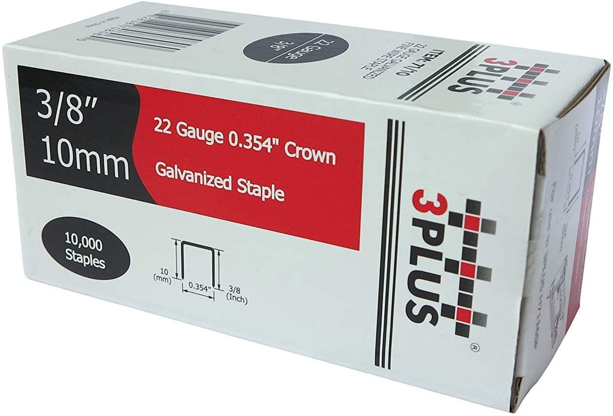 3PLUS 71/10 22 Gauge 3/8-Inch (9mm) Crown 3/8-Inch Leg Length Galvanized Fine Wire Staples, 10,000 per Box, 71 Series Staples