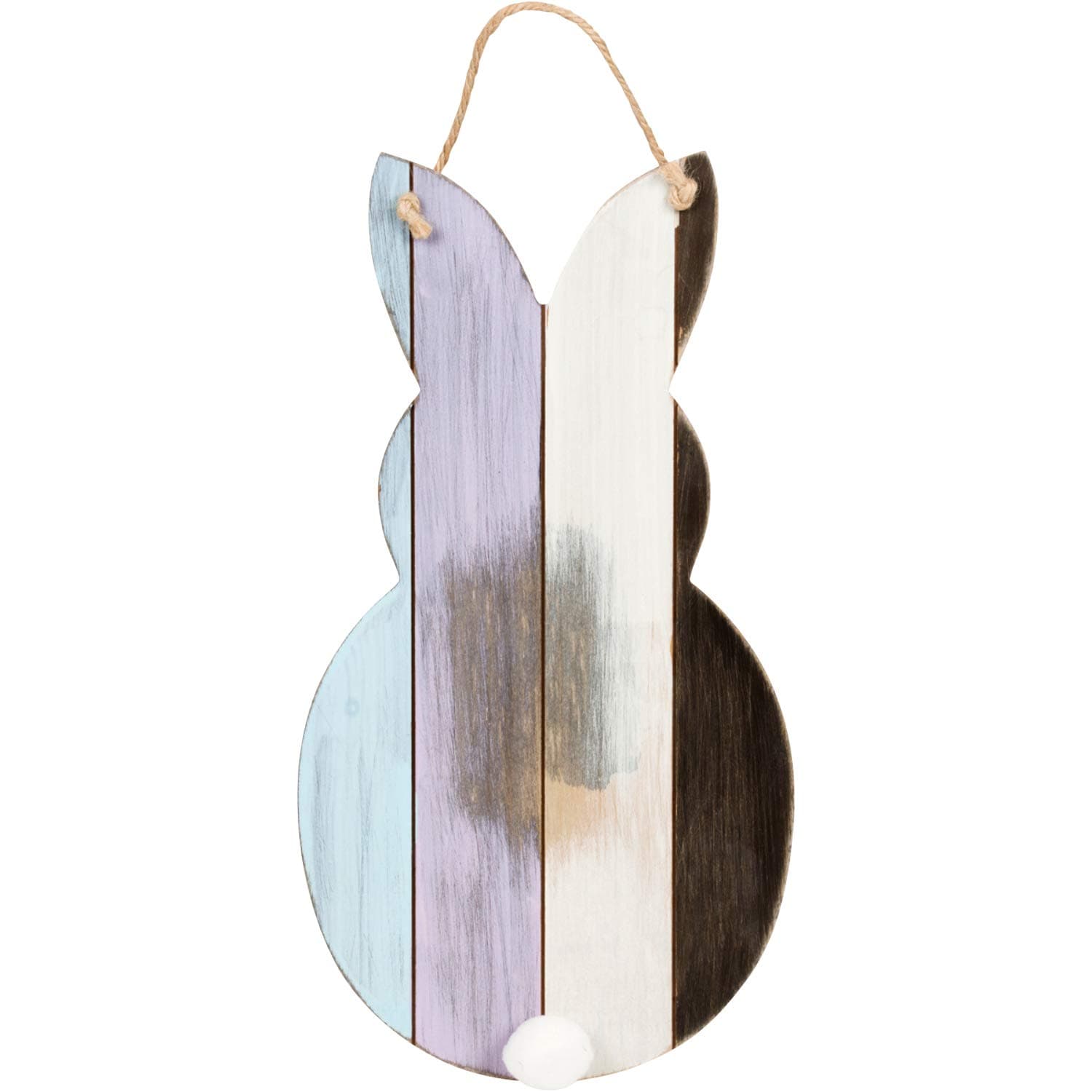 One Holiday Way Rustic Wood Easter Bunny Silhouette with Pom Pom Tail Hanging Wall Decor - Spring Decoration (Purple)