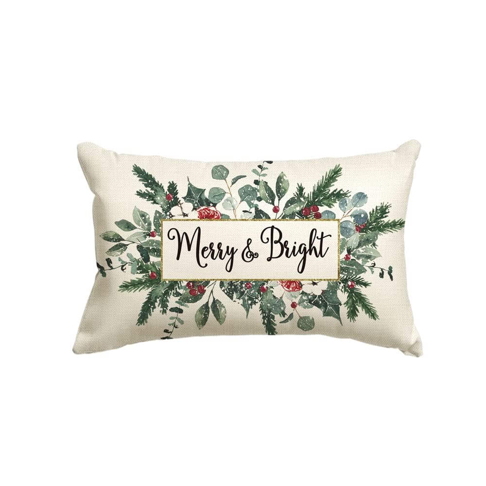AVOIN colorlife Christmas Merry & Bright Eucalyptus Mistletoe Throw Pillow Cover, 12 x 20 Inch Winter Holiday Cushion Case Decoration for Sofa Couch
