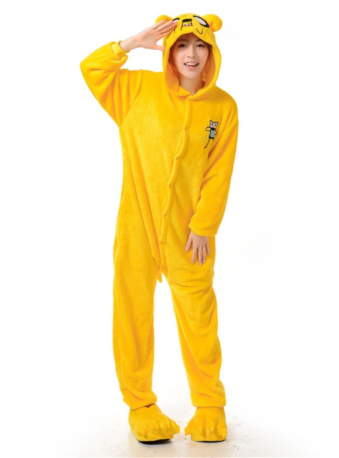 Unisex Adventure King Finn the Human Jake the Dog Onesie Fancy Dress Costume Hoody Pyjama Sleep wear Carnival Costume Jake the Dog, S(height 150cm-160cm)