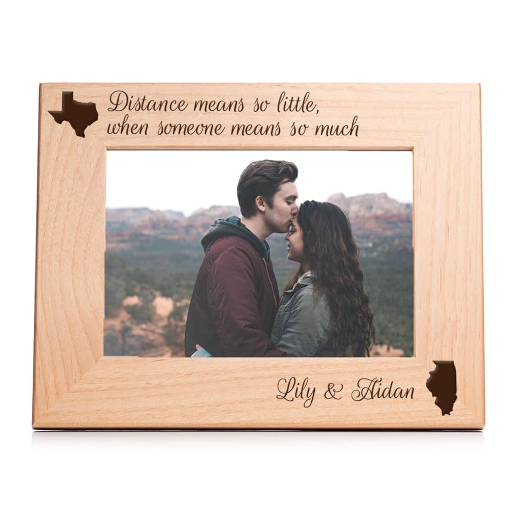 Personalized Long Distance Relationship Picture Frame: Valentine's Day Gift for Long Distance Couples, Girlfriend or Boyfriend, (Holds 5x7 Inch Landscape Photo)
