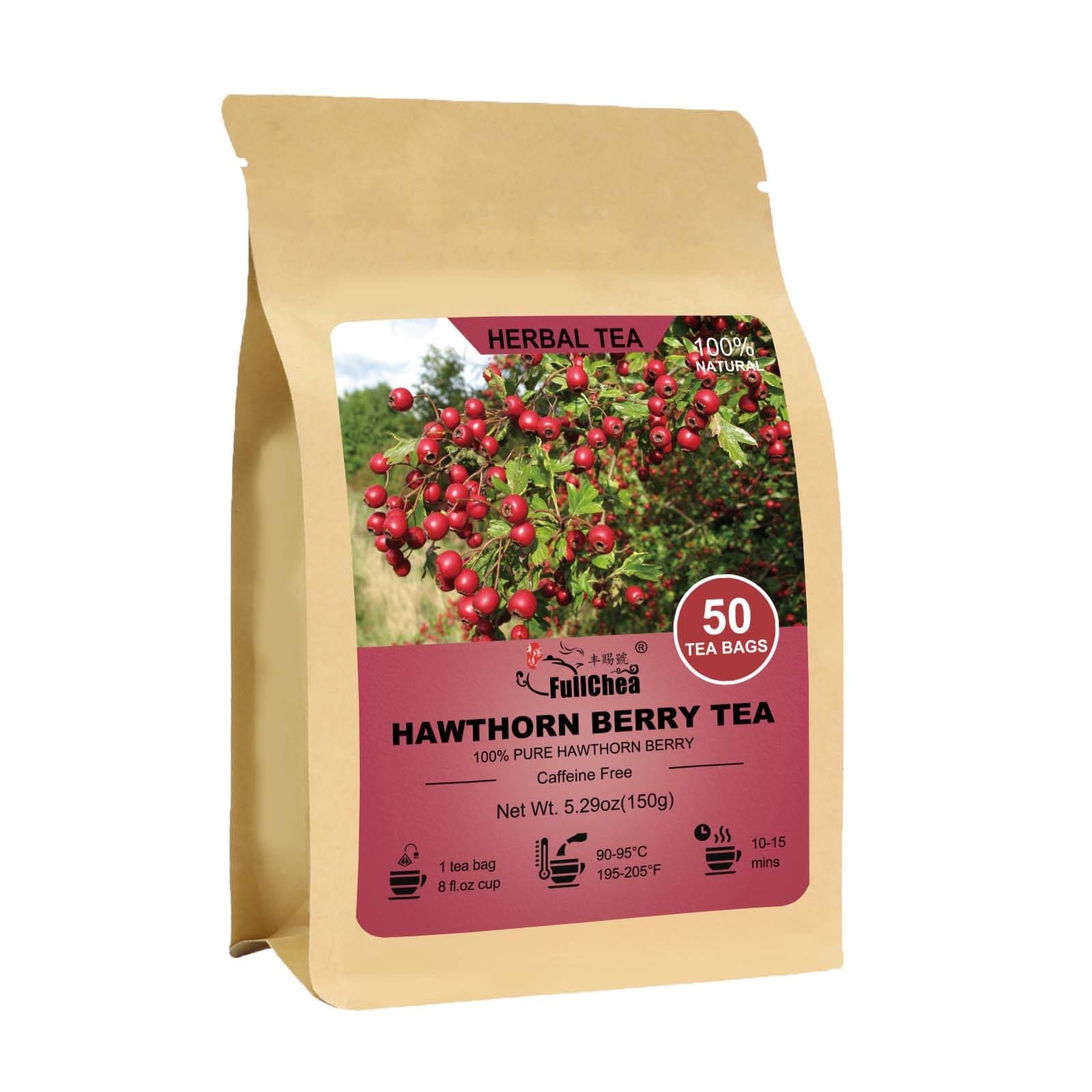 Hawthorn Berry Tea - 50 Teabags, 3g/bag - Premium, Non-GMO, Caffeine-free, Aids Digestion & Provides Antioxidants