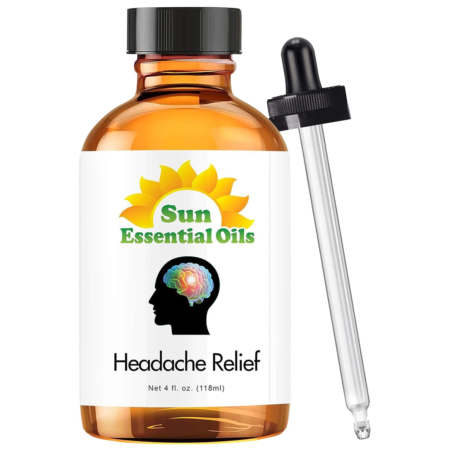 Sun Essential Oils Headache Relief Blend - Large 4 ounce Best (Lavender, Peppermint, Wintergreen, Basil.