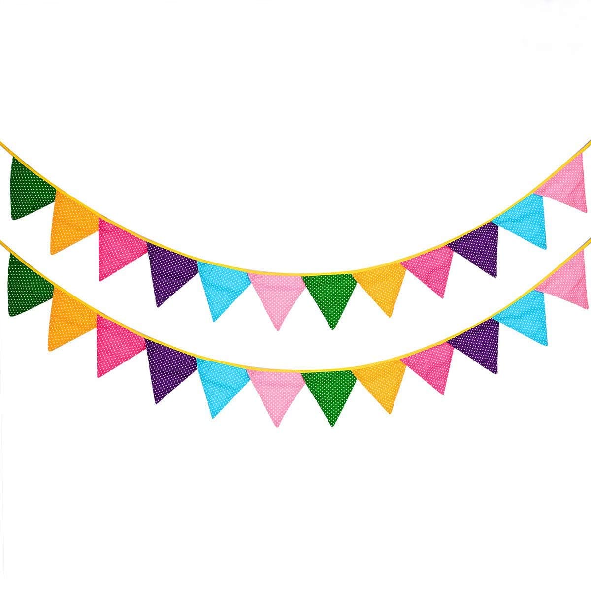 24 Pcs/18 Feet Fabric Banner Decorations,Pennant Flag,Triangle Bunting,Hanging Polka Dots Garland for Kids Room,Baby Shower,Birthday,Wedding, Spring Theme Party,Window Decorations(Multi-Colored)