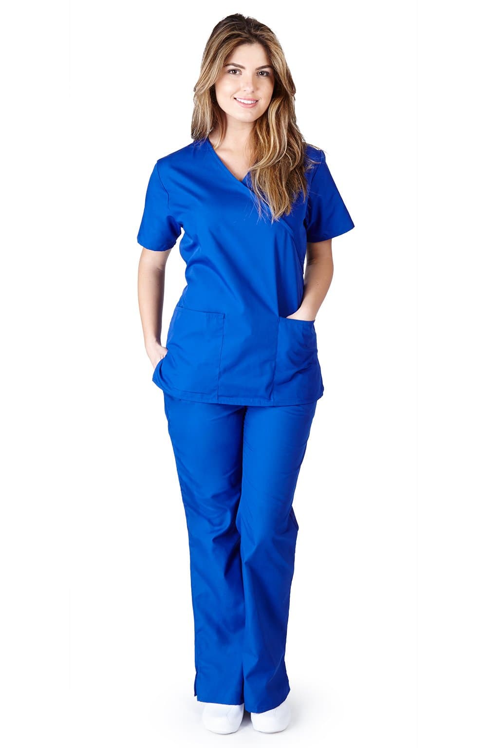 Women's Designer Mock Wrap with Flared Pant Scrub Set (11 Colors, XS-3X)
