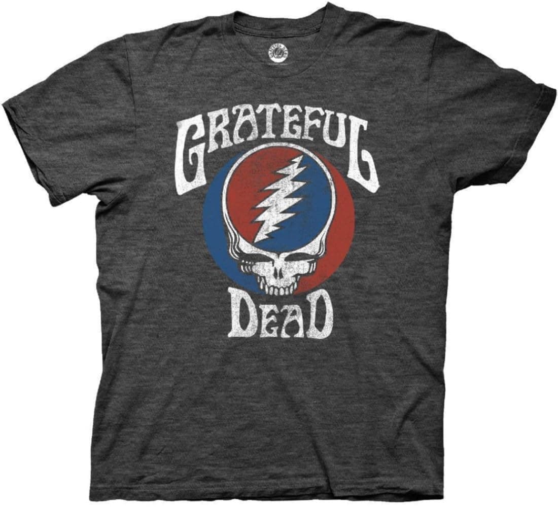 Ripple Junction Grateful Dead Adult Steal Your Face Arched Type Light Weight 50% Cotton, 50% Polyester Crew T-Shirt Large Heather Charcoal