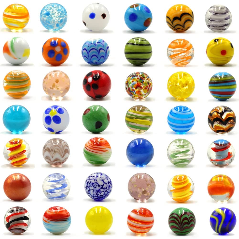 42pcs Marbles for Kids Enthusiasts 0.63 inch Small Handmade Glass Decoration Bulk Set for Marble Games Toy Cool Colored Unique Marbles