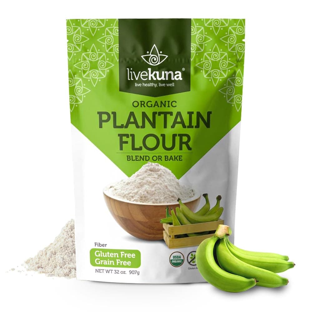 - LiveKuna Organic Plantain Flour - Gluten Free All Purpose Flour Alternative For Baking & Cooking Recipes - Grain Free Vegan Plantain Flour, Rich In Fiber & Vitamins for Keto & Paleo Diets, 32oz Bag