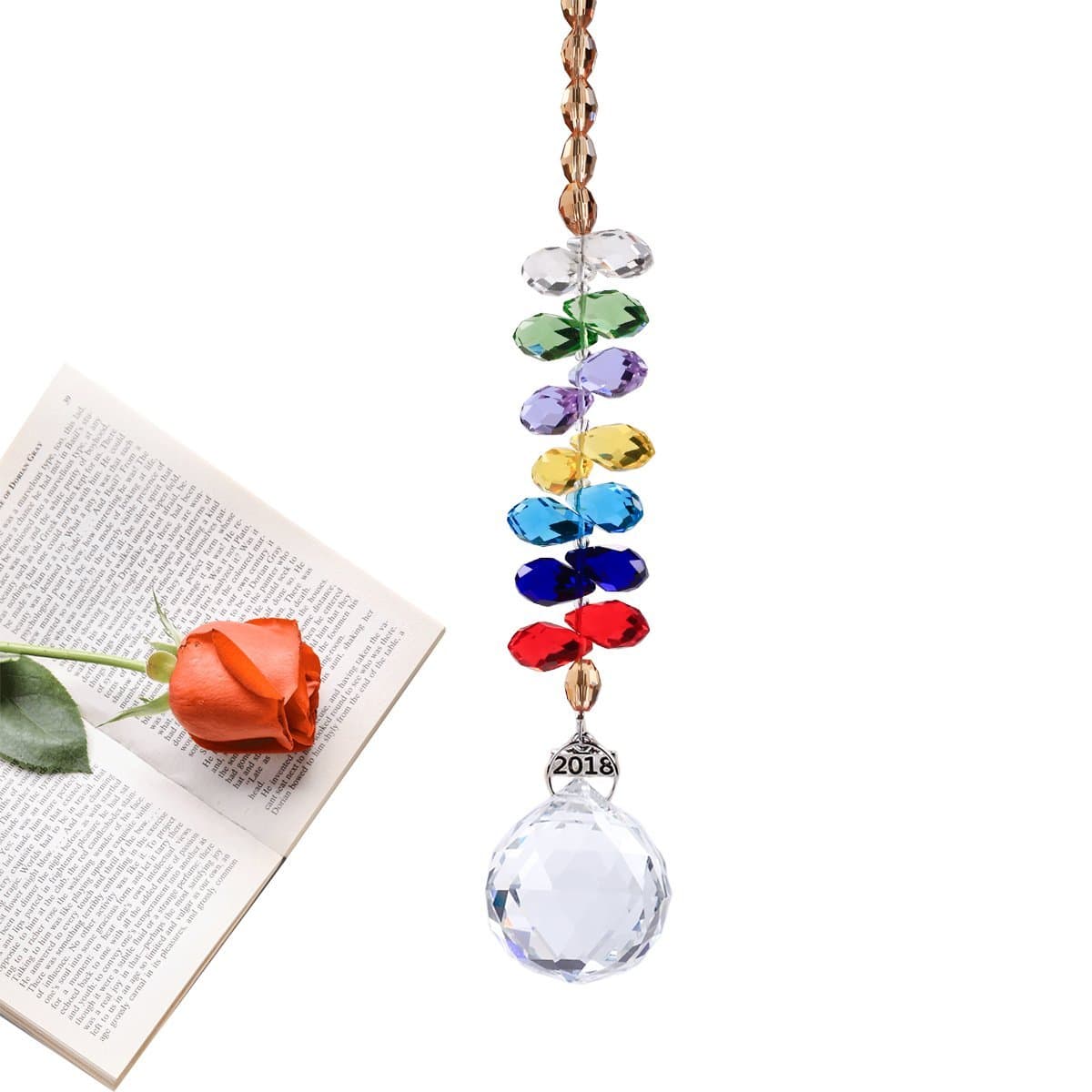 YHWL 30mm Crystal Ball Prism Pendant Rainbow Octagon Beads Chakra Suncatcher for Window/Wedding/Car/Decor/valentines day gift（8.6in）