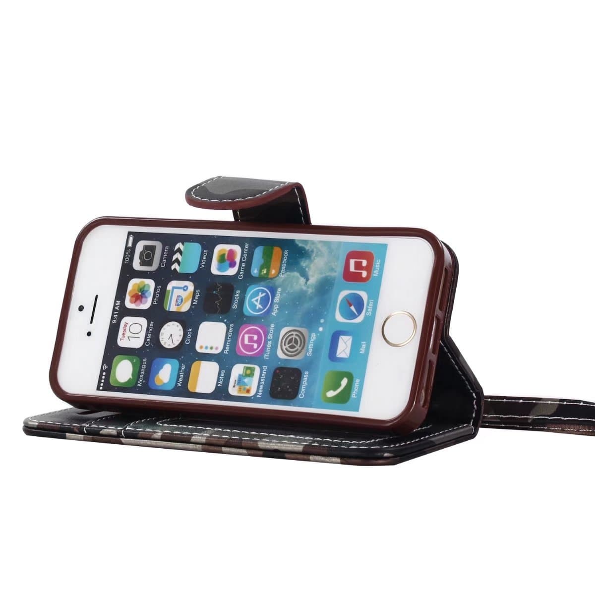 iPhone 5/5S SE Case,MIRAER Army Camo Camouflage Pattern Flip Cover for iPhone 5/5S SE inch PU Leather TPU Wallet Cover Phone Bags Cases(Brown)