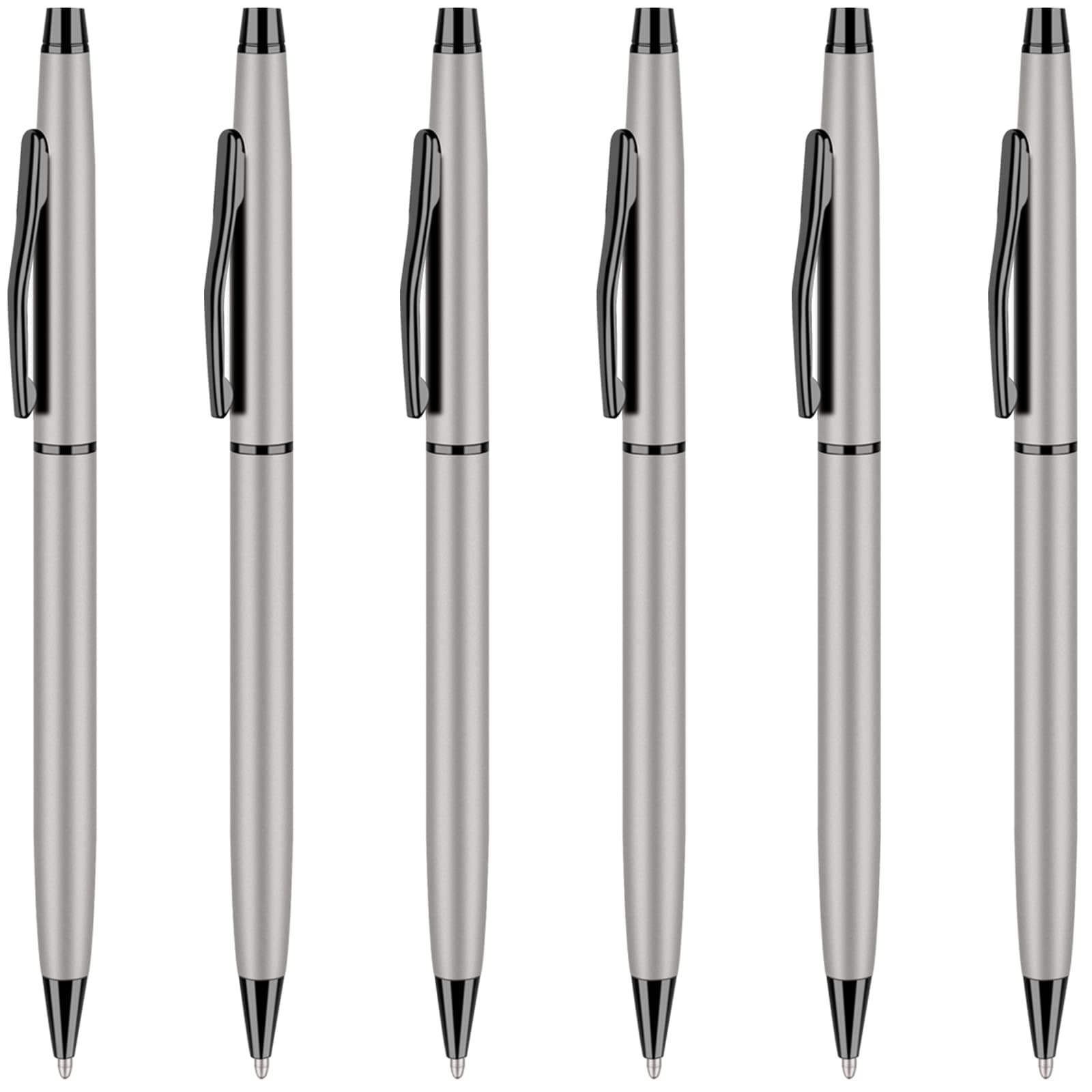 Unibene Slim Metallic Retractable Ballpoint Pens - Matte Sliver & Black, Nice Gift for Business Office Students Teachers Wedding Christmas, Medium Point(1 mm) 6 Pack-Black ink