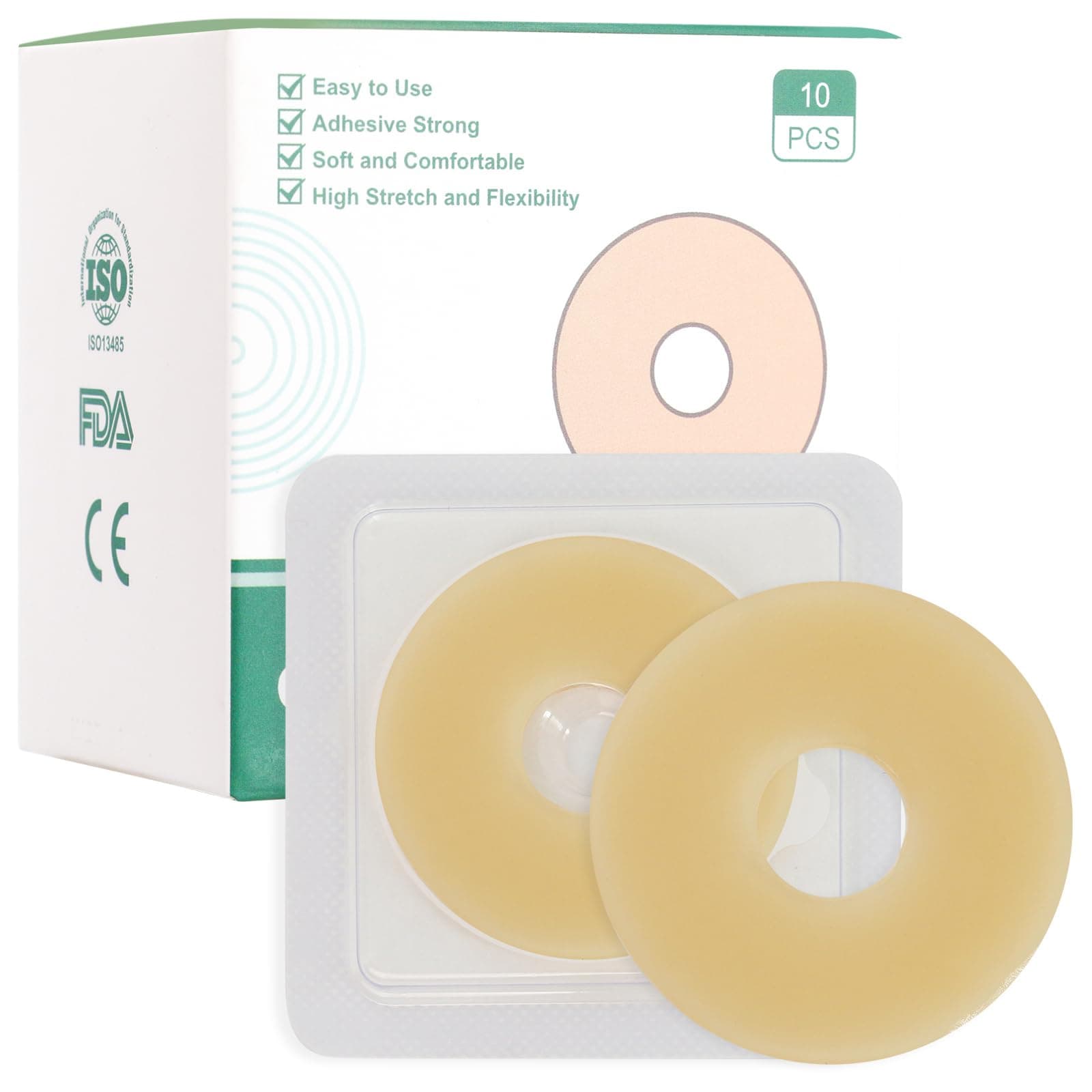 Vlookup Ostomy Barrier Rings - Outer Diameter 2" (50mm) 2mm Thickness,Moldable Ostomy Rings,Hydrocolloid Skin Extender Rings for Colostomy Bags,10 Count