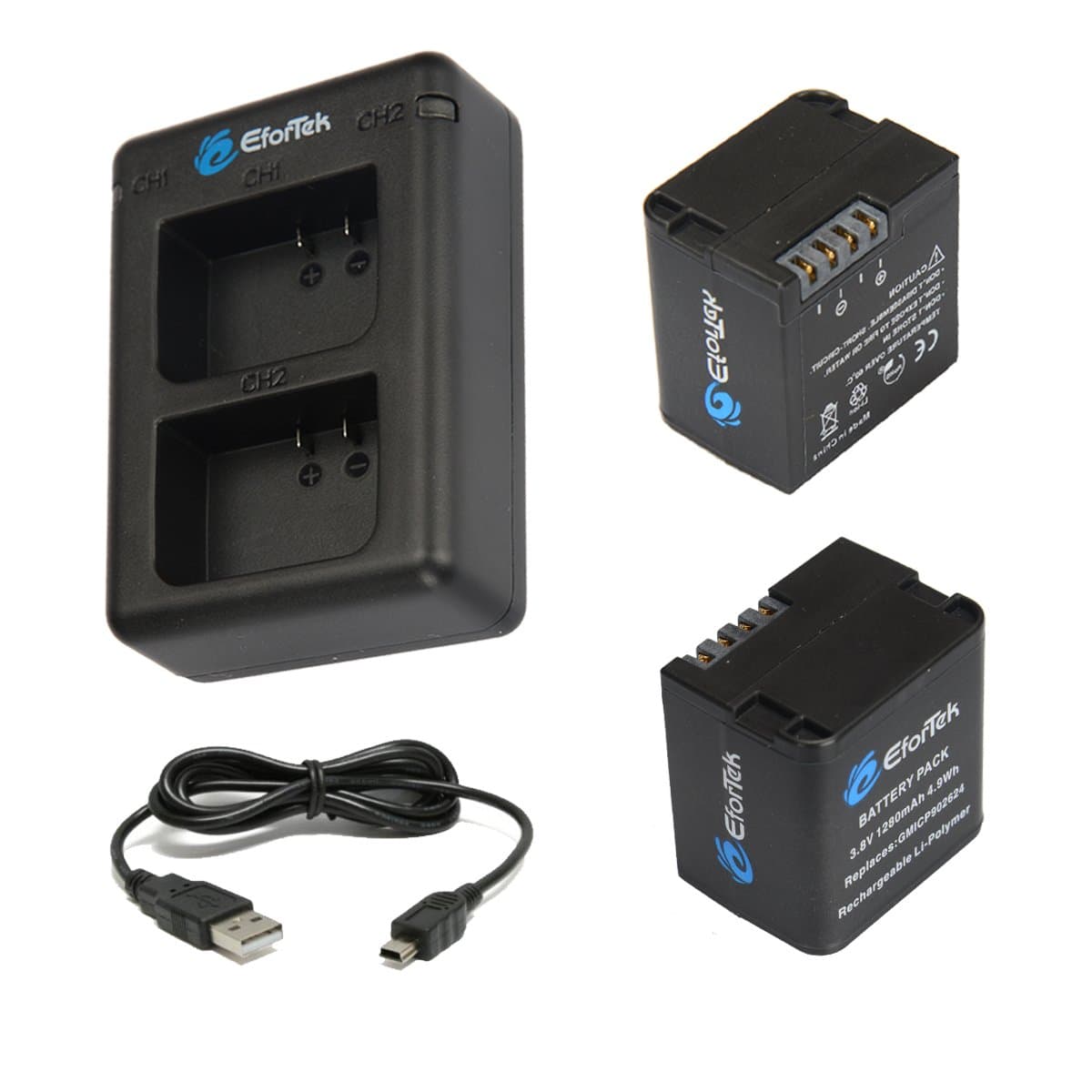 Replacement Battery (2-Pack) and Dual USB Charger kit for Garmin 361-00080-00 and Garmin Virb X and Virb XE