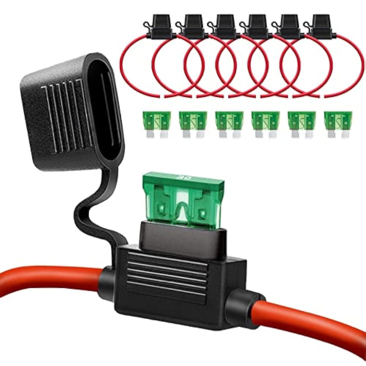 12 AWG Inline Fuse Holder - 12 Gauge Fuse Holder for 30A Blade Fuse (6 Pack)