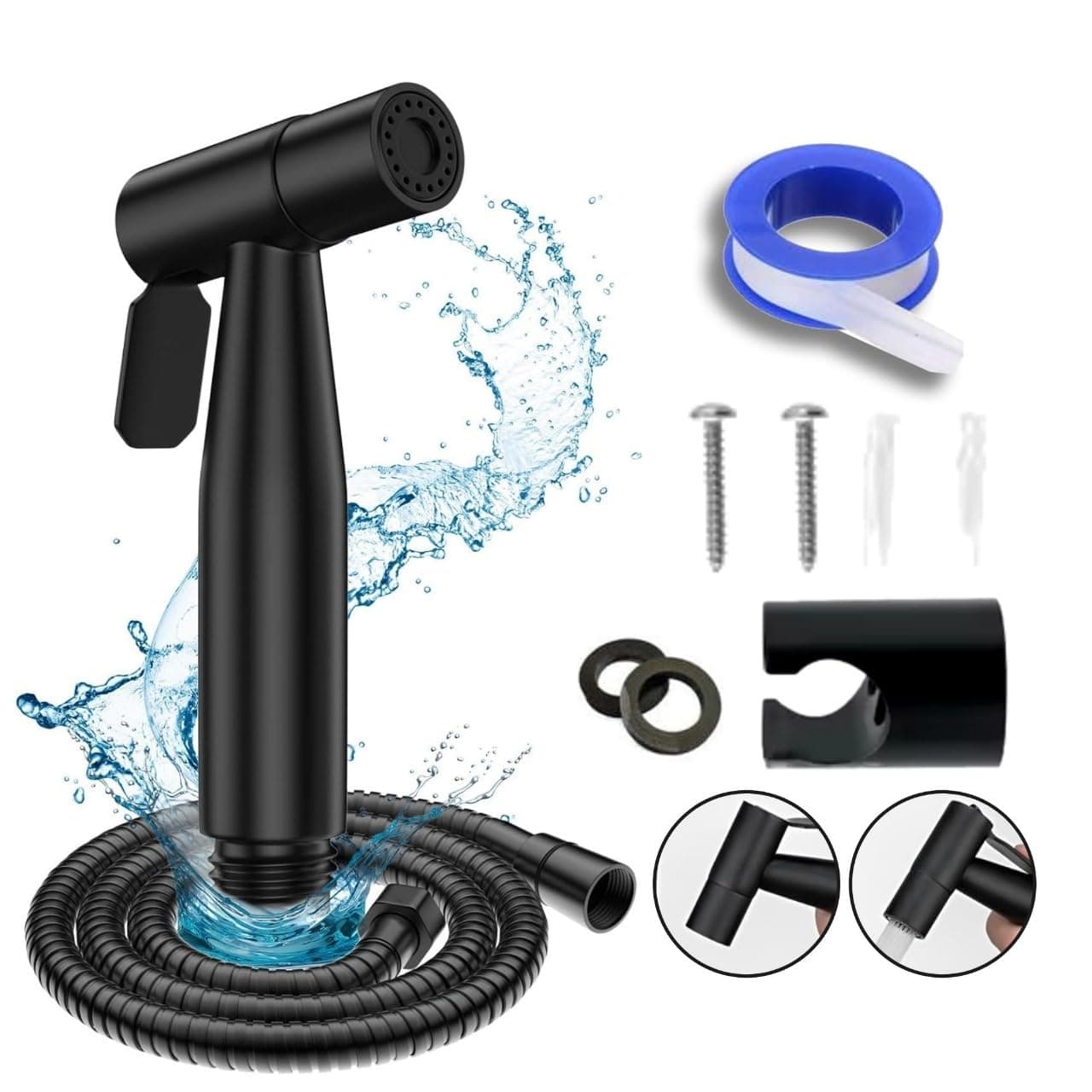 Shattaf Set Handheld Bidet Spryer for toilet | 304 Grade Stainless Steel Bathroom Jet Spray Set Features: Heavy-duty and durable, 150cm BLACK
