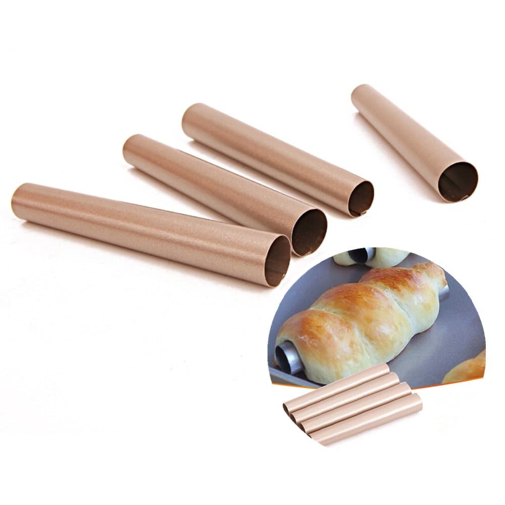 Forvel 4-PCS [Non-Stick] Metallic Croissant Cream Bun Baking Pan Mould Tin - Easy Home Danish Pastry Bread Maker