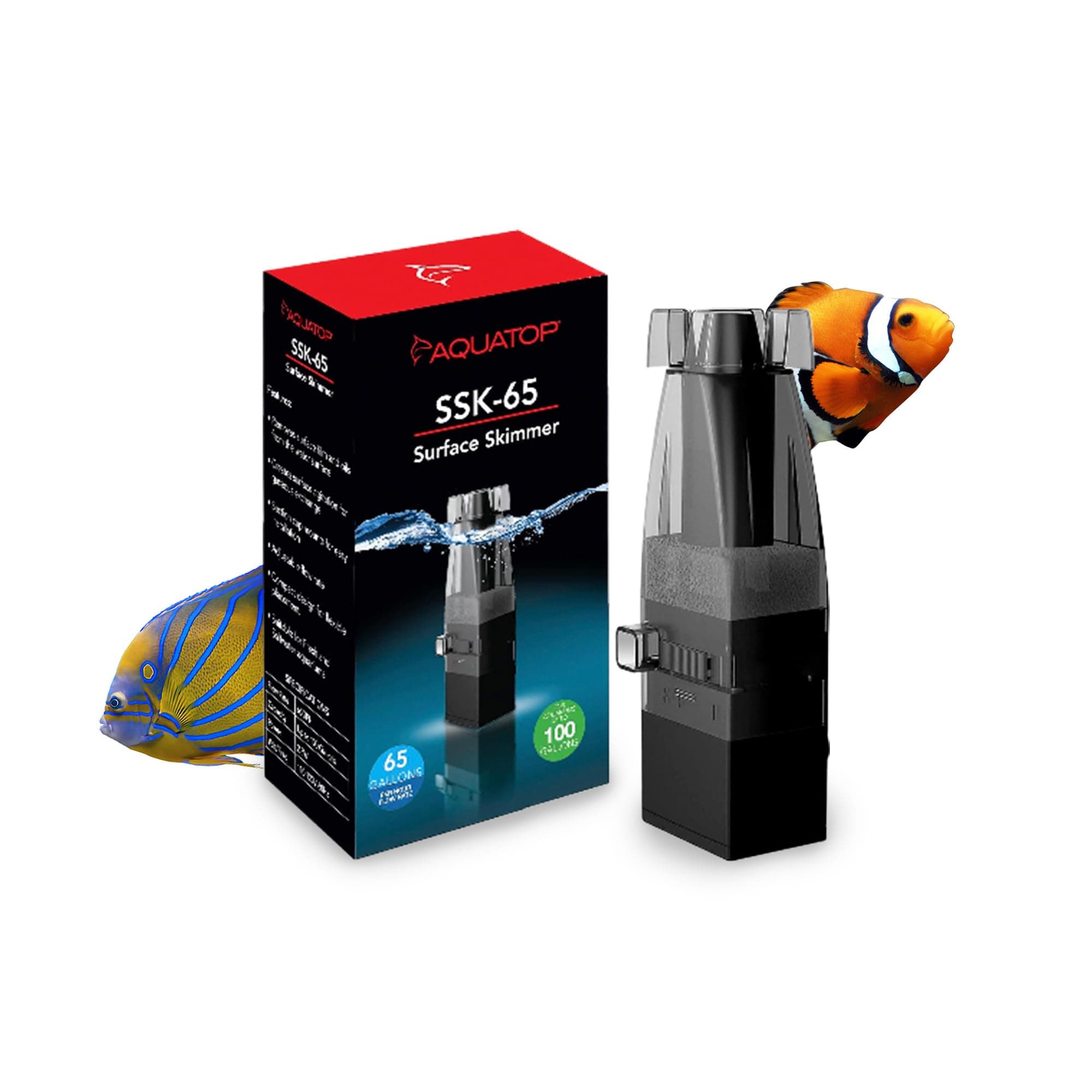 Aquatop 65 GPH Internal Surface Skimmer – for Tanks Up to 100 Gallons, Salt & Freshwater Tanks, Removes Film & Oil from Water Surface, Suction Cup Mounts for Versatile Placement, SSK-65