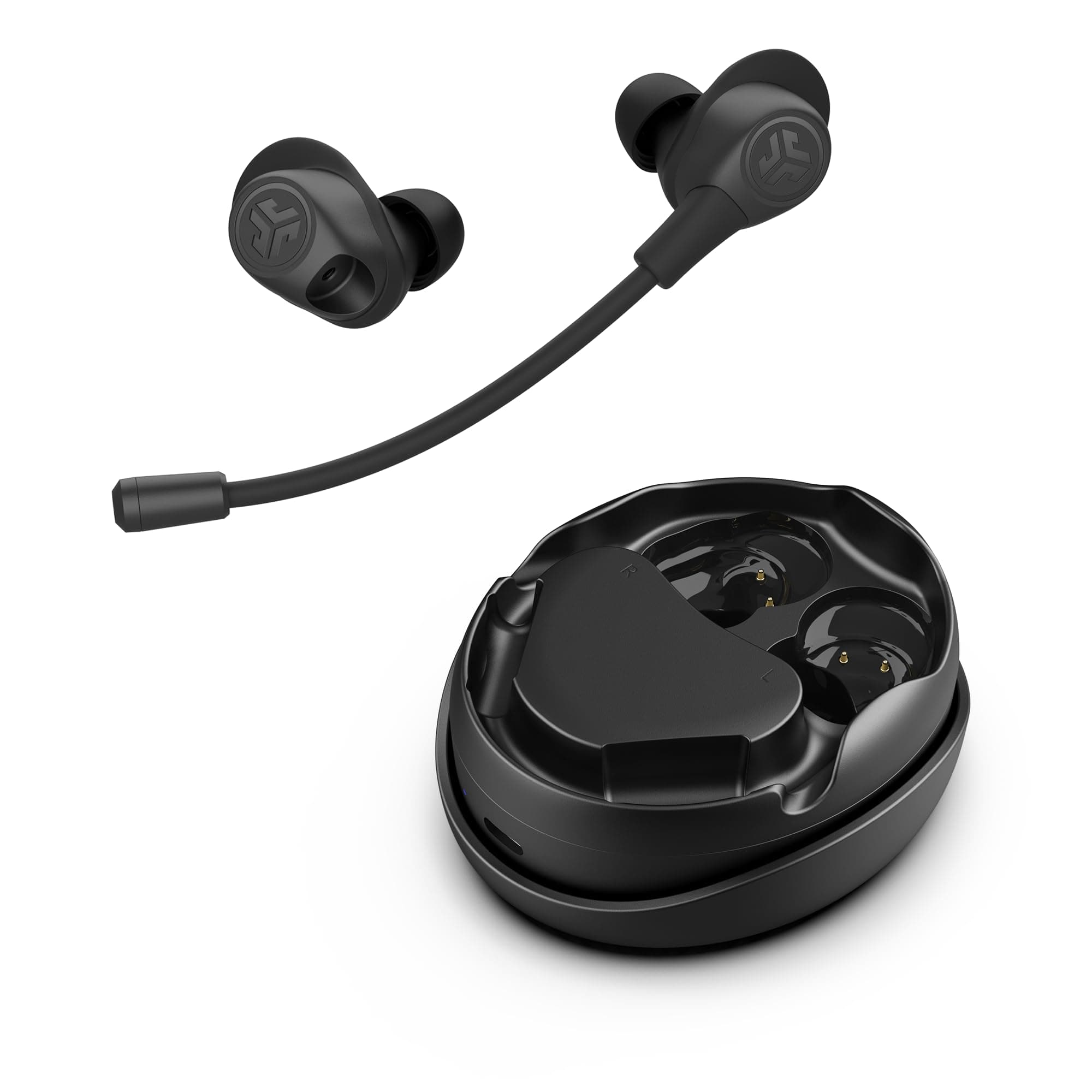 Work Buds in-Ear True Wireless Headset with Detachable Noise-Canceling Boom Mic, Black, Long 55+ Total Hours Playtime, Bluetooth Multipoint, USB-C Charging Dock