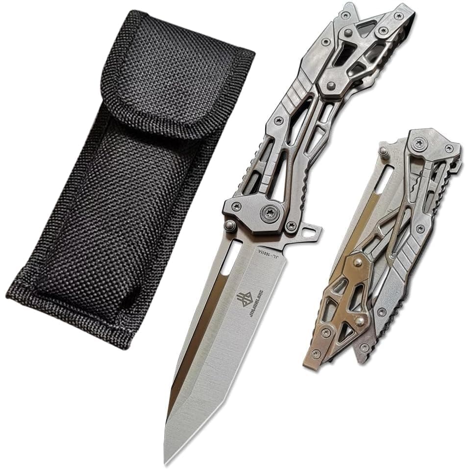 DOOM BLADE Gifts for Men Pocket Knife, Folding Knives with Pocket Clip 3.35 inches Blade Length Stainless Steel Blade with Mechanical Steel Handle ,Mechanical Folding Design for Outdoor,Camping (Silver)