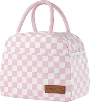 Lunch Bag Women/Men Lunch Box Women/Men (Pink+White Checkerboard)
