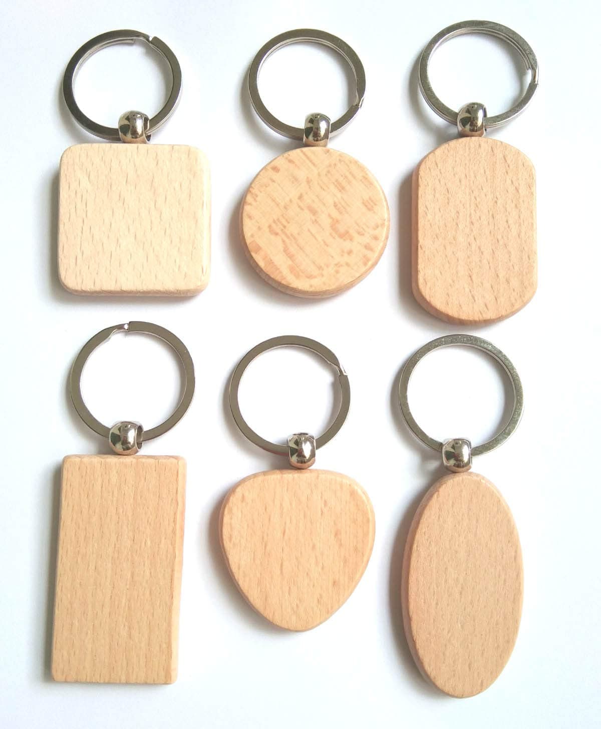 Pioneerclan DIY Blank Wooden Key Chain Personalized EDC Wood Keychains Best Gift Mix 6 Shape Pack Of 6pcs